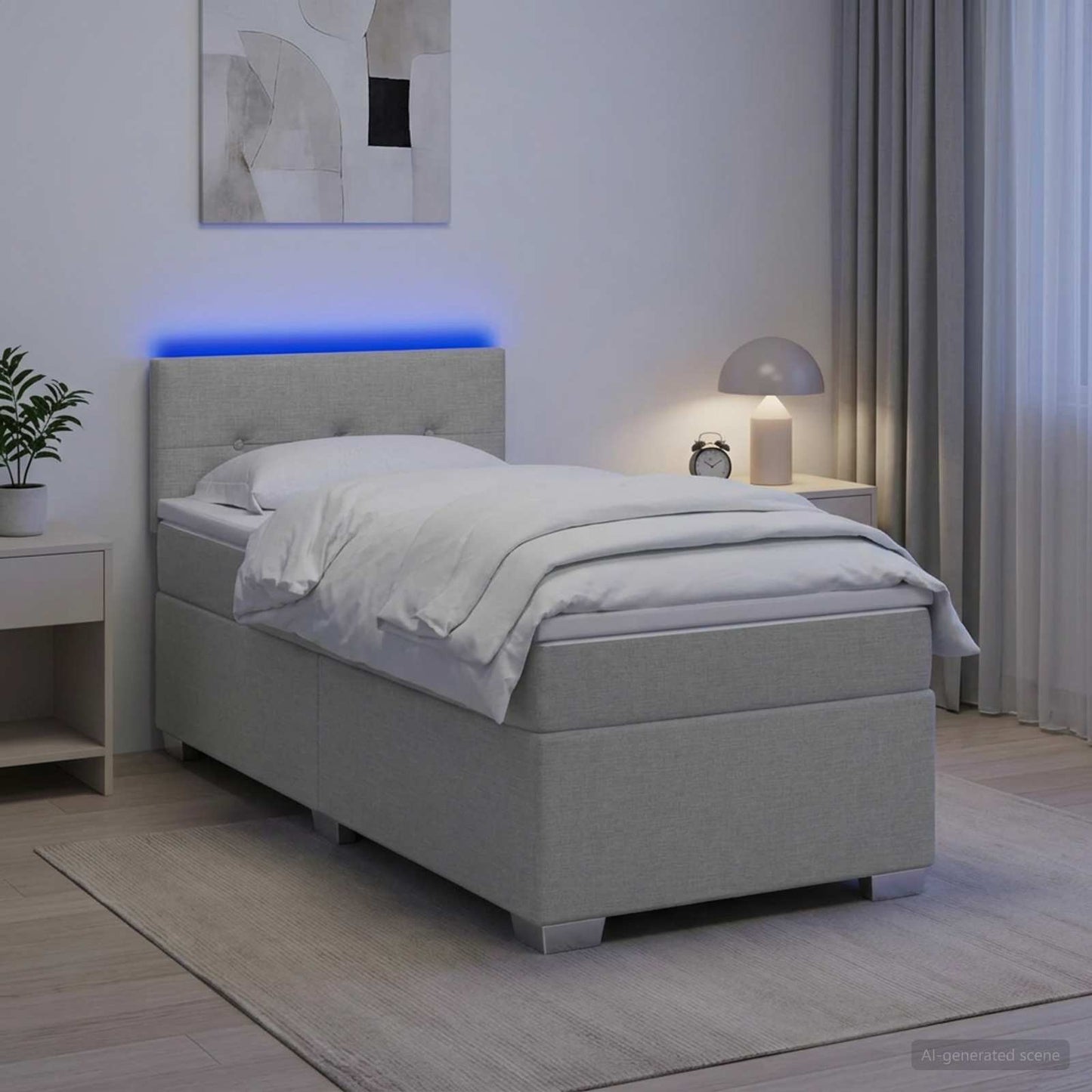 Letto con Box Spring, Materasso e LED Grigio Chiaro 90 x 190 cm