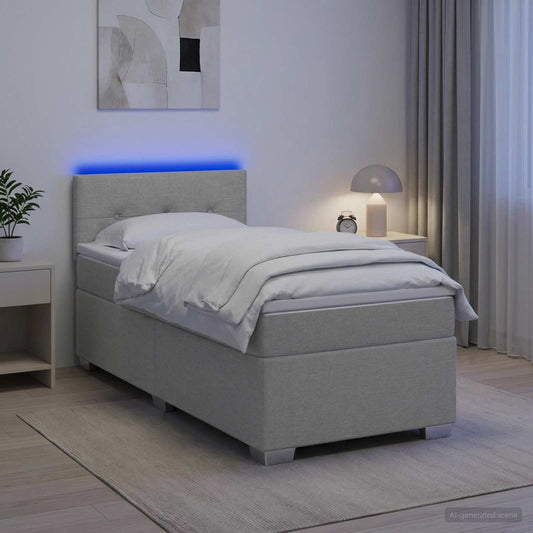 Letto con Box Spring, Materasso e LED Grigio Chiaro 90 x 190 cm - homemem39