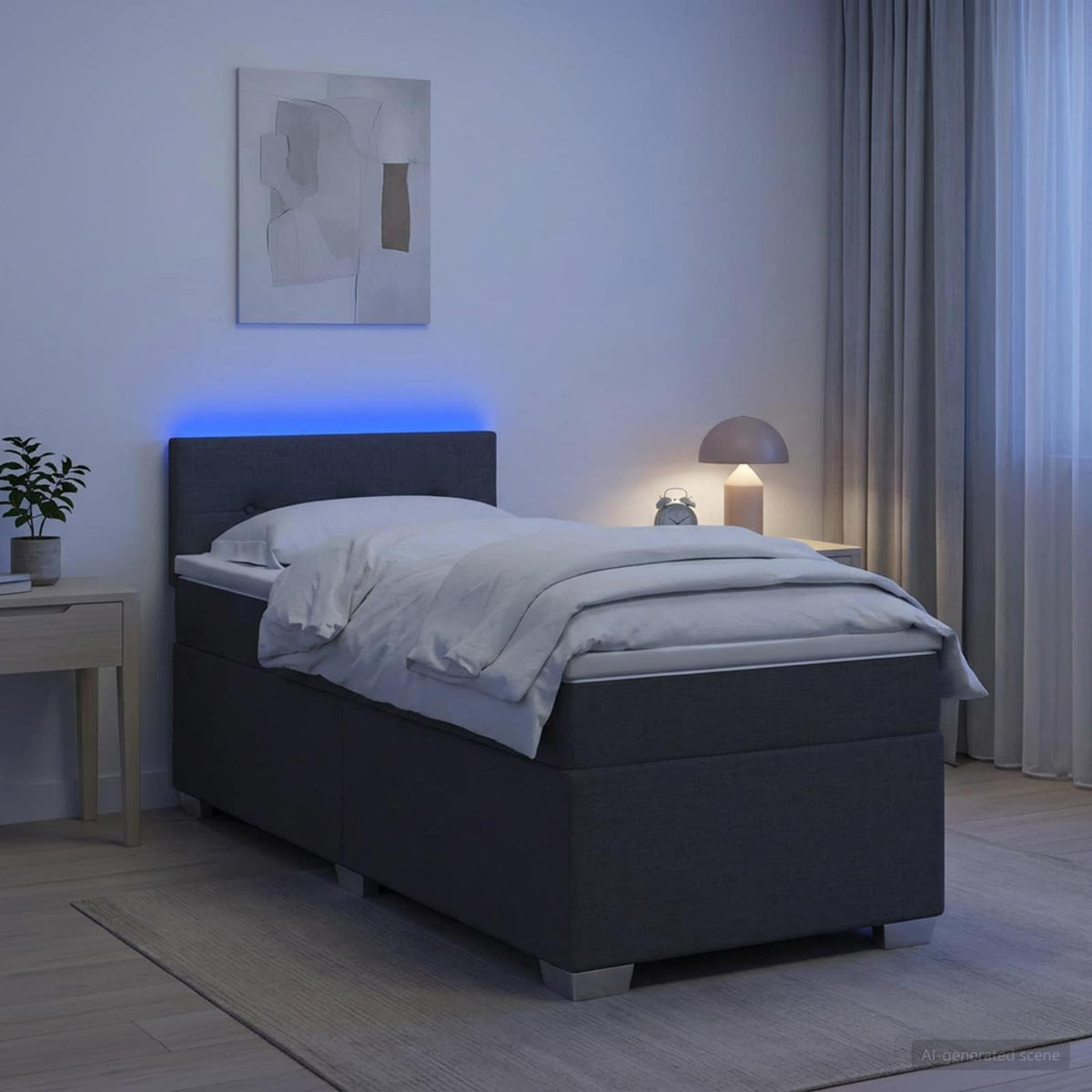 Letto con Box Spring, Materasso e LED Grigio Scuro 90 x 200 cm
