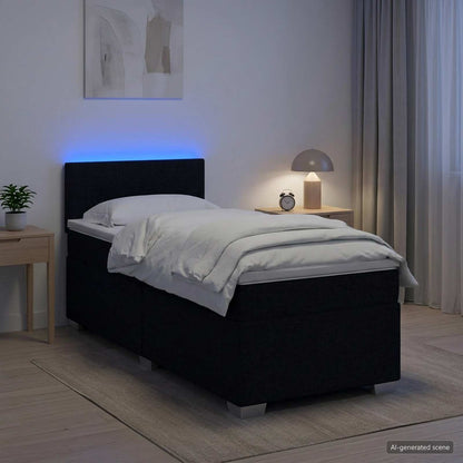 Letto con Box Spring, Materasso e LED Nero 80 x 200 cm Tessuto