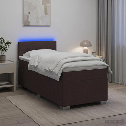 Letto con Box Spring, Materasso e LED Marrone Scuro 80 x 200 cm