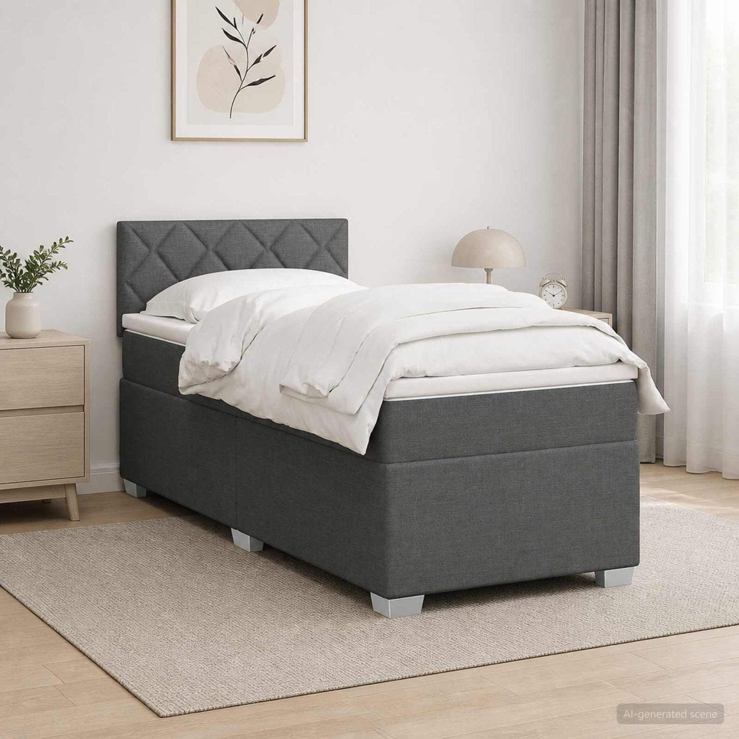 Letto con Box Spring, Materasso e LED Grigio Scuro 80 x 200 cm