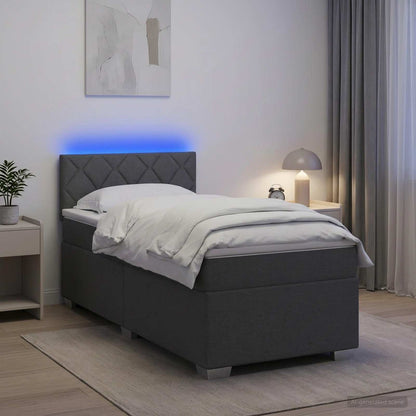 Letto con Box Spring, Materasso e LED Grigio Scuro 80 x 200 cm