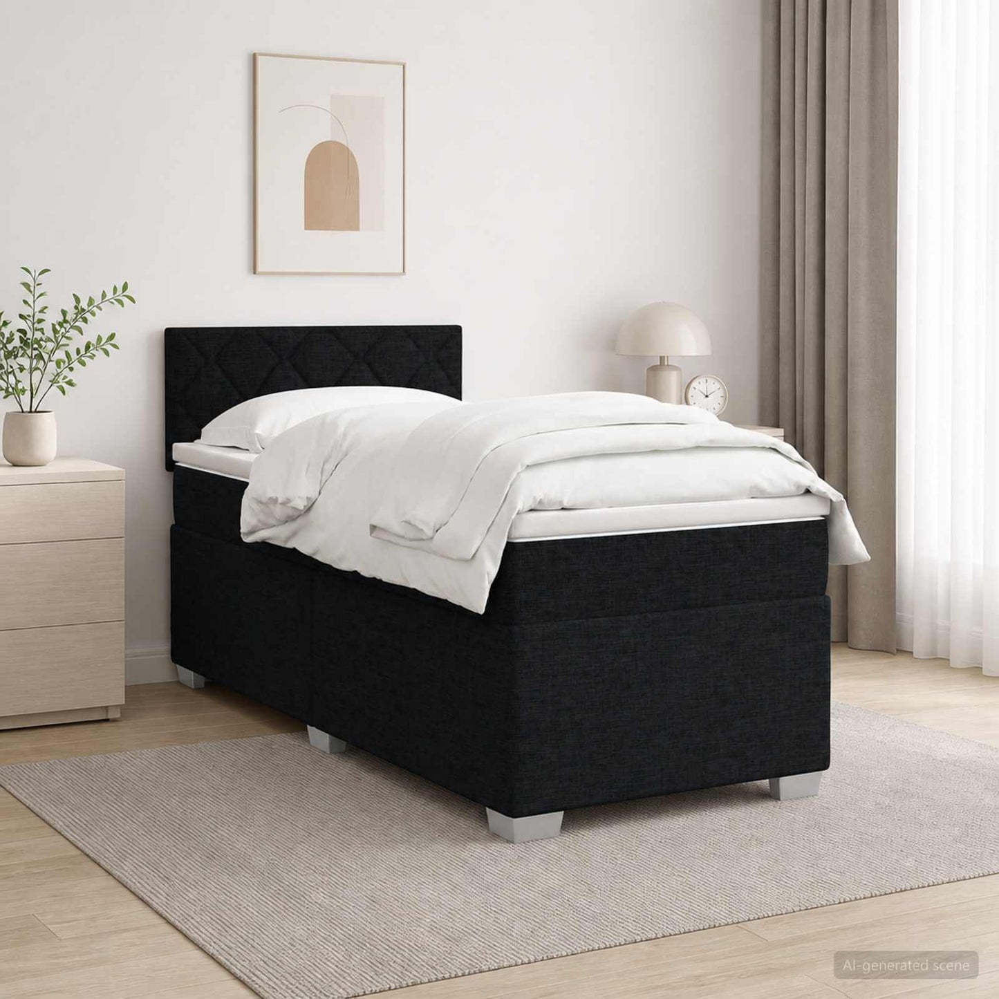 Letto con Box Spring, Materasso e LED Nero 80 x 200 cm Tessuto