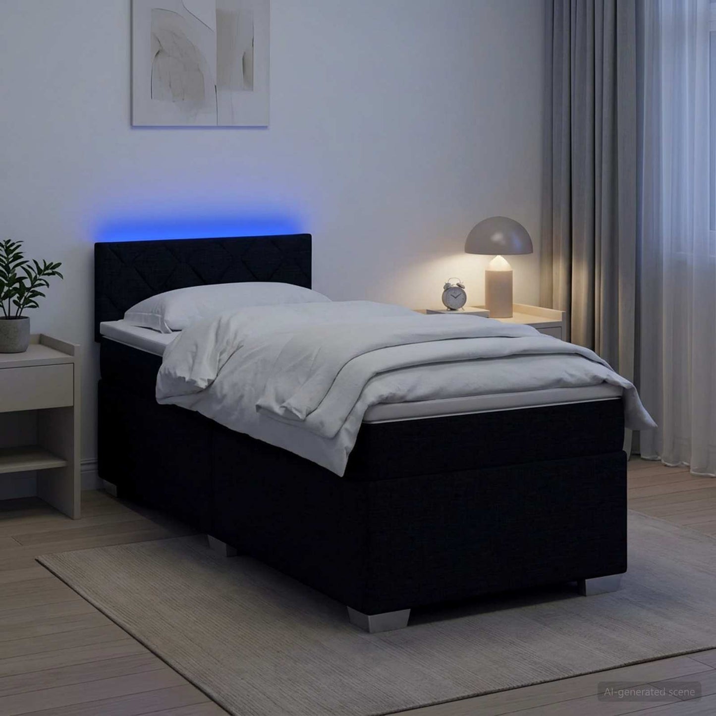 Letto con Box Spring, Materasso e LED Nero 80 x 200 cm Tessuto