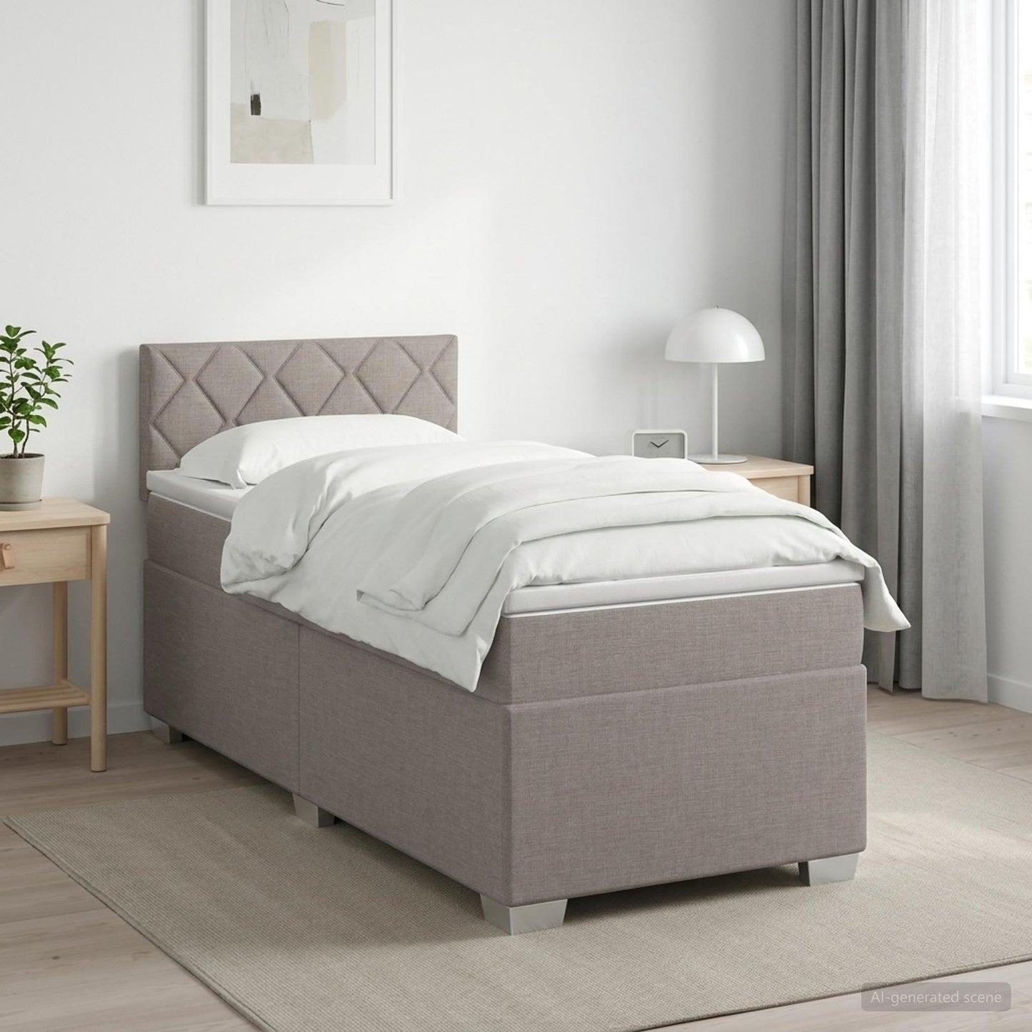 Letto con Box Spring, Materasso e LED Tortora 100 x 200 cm