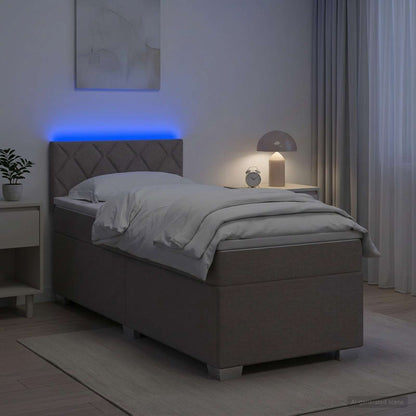 Letto con Box Spring, Materasso e LED Tortora 80 x 200 cm