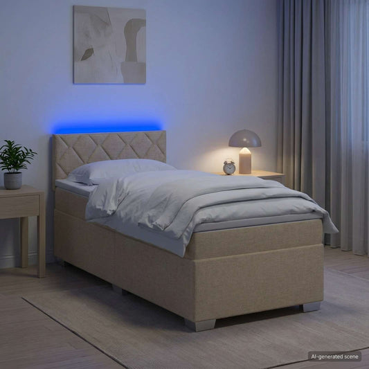 Letto con Box Spring, Materasso e LED Crema 80 x 200 cm Tessuto - homemem39