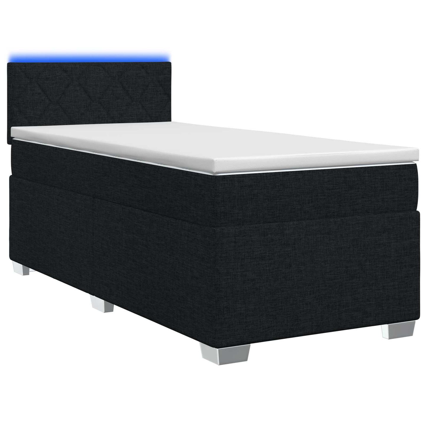 Letto con Box Spring, Materasso e LED Nero 100 x 200 cm Tessuto