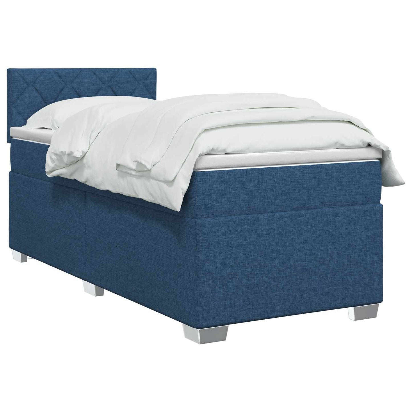 Letto con Box Spring, Materasso e LED Blu 100 x 200 cm Tessuto