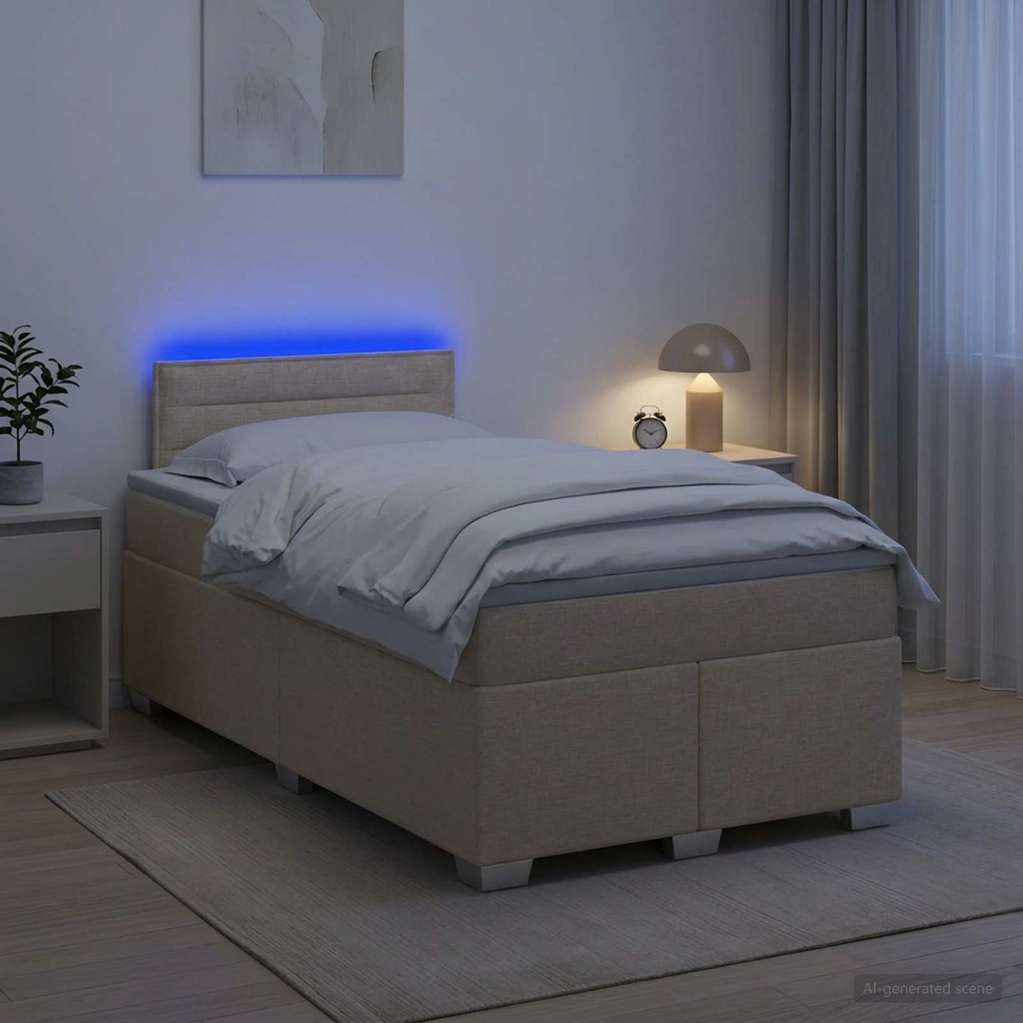 Letto con Box Spring, Materasso e LED Crema 120 x 200 cm