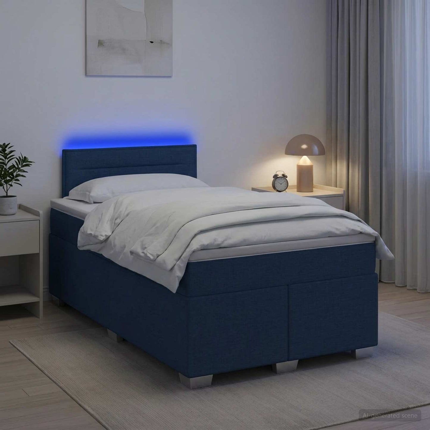 Letto con Box Spring, Materasso e LED Blu 120 x 200 cm Tessuto