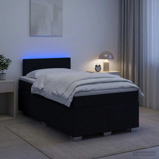 Letto con Box Spring, Materasso e LED Nero 120 x 200 cm Tessuto - homemem39
