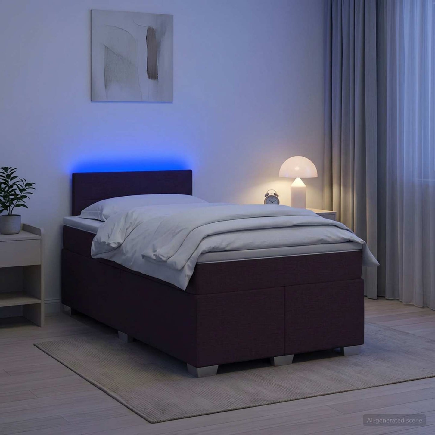 Letto con Box Spring, Materasso e LED Marrone Scuro Tessuto