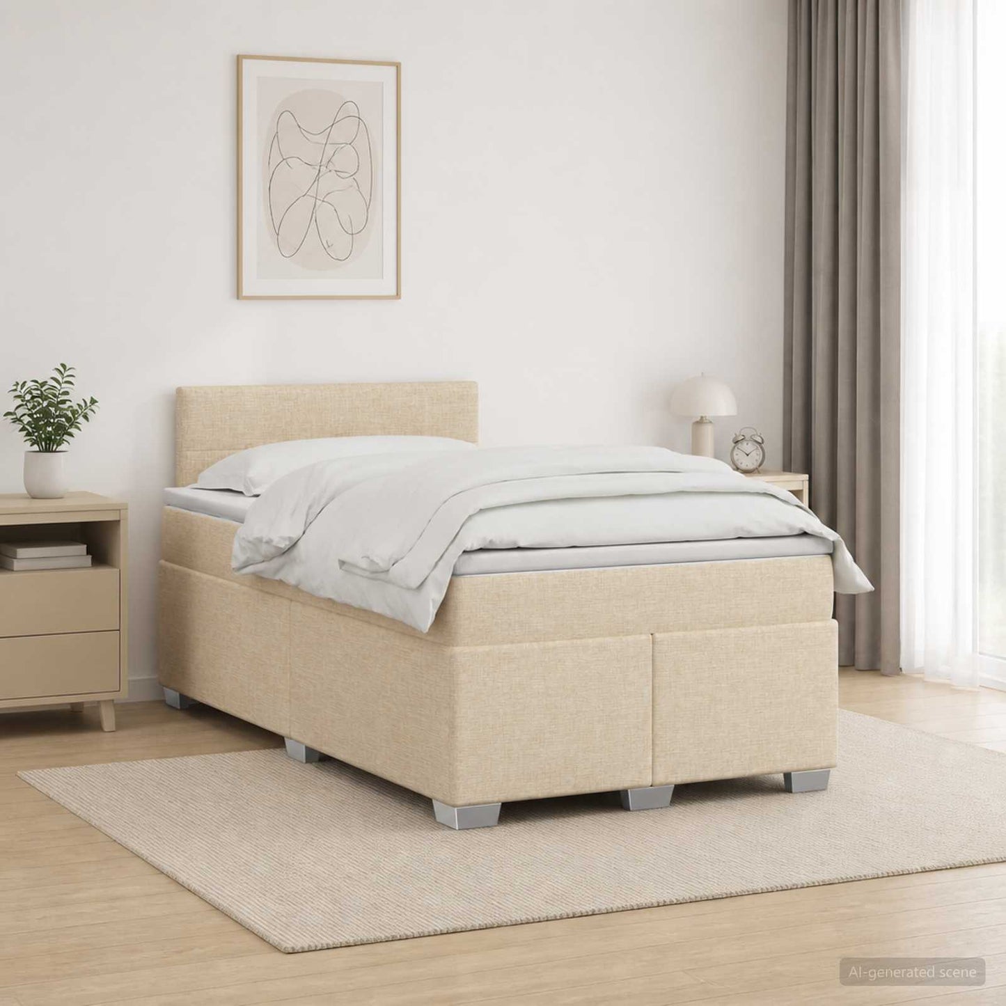 Letto con Box Spring, Materasso e LED Crema 120 x 200 cm | homemem39