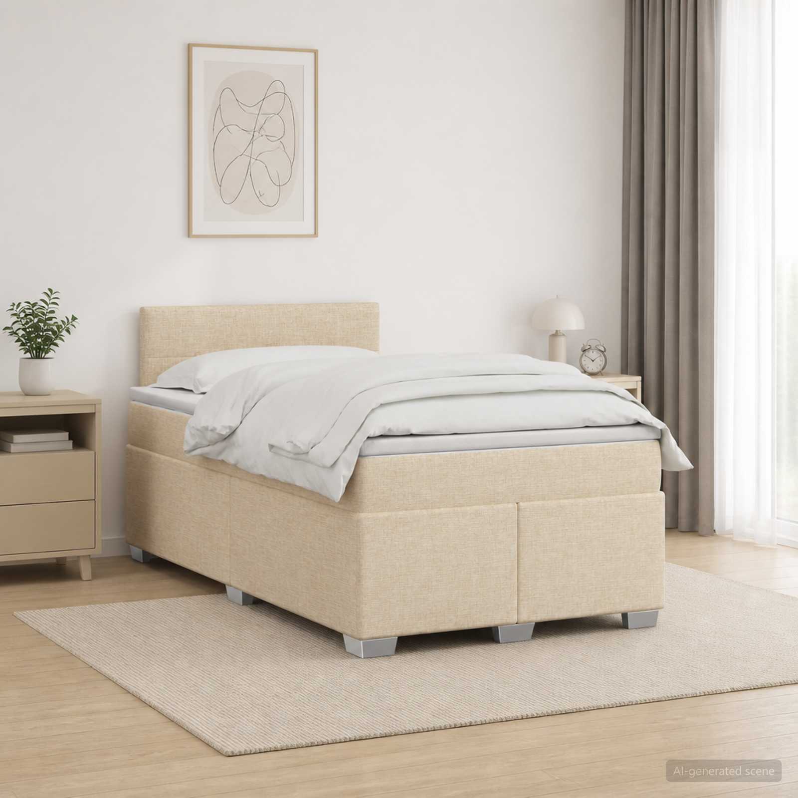Letto con Box Spring, Materasso e LED Crema 120 x 190 cm | homemem39