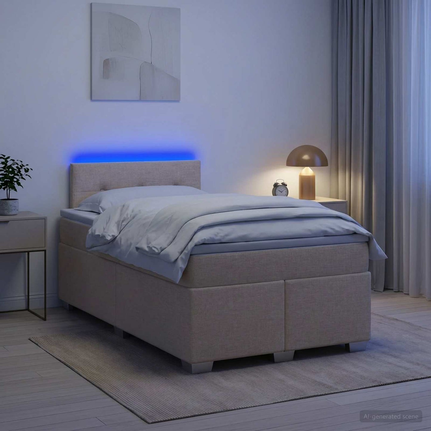 Letto con Box Spring, Materasso e LED Crema 120 x 190 cm | homemem39