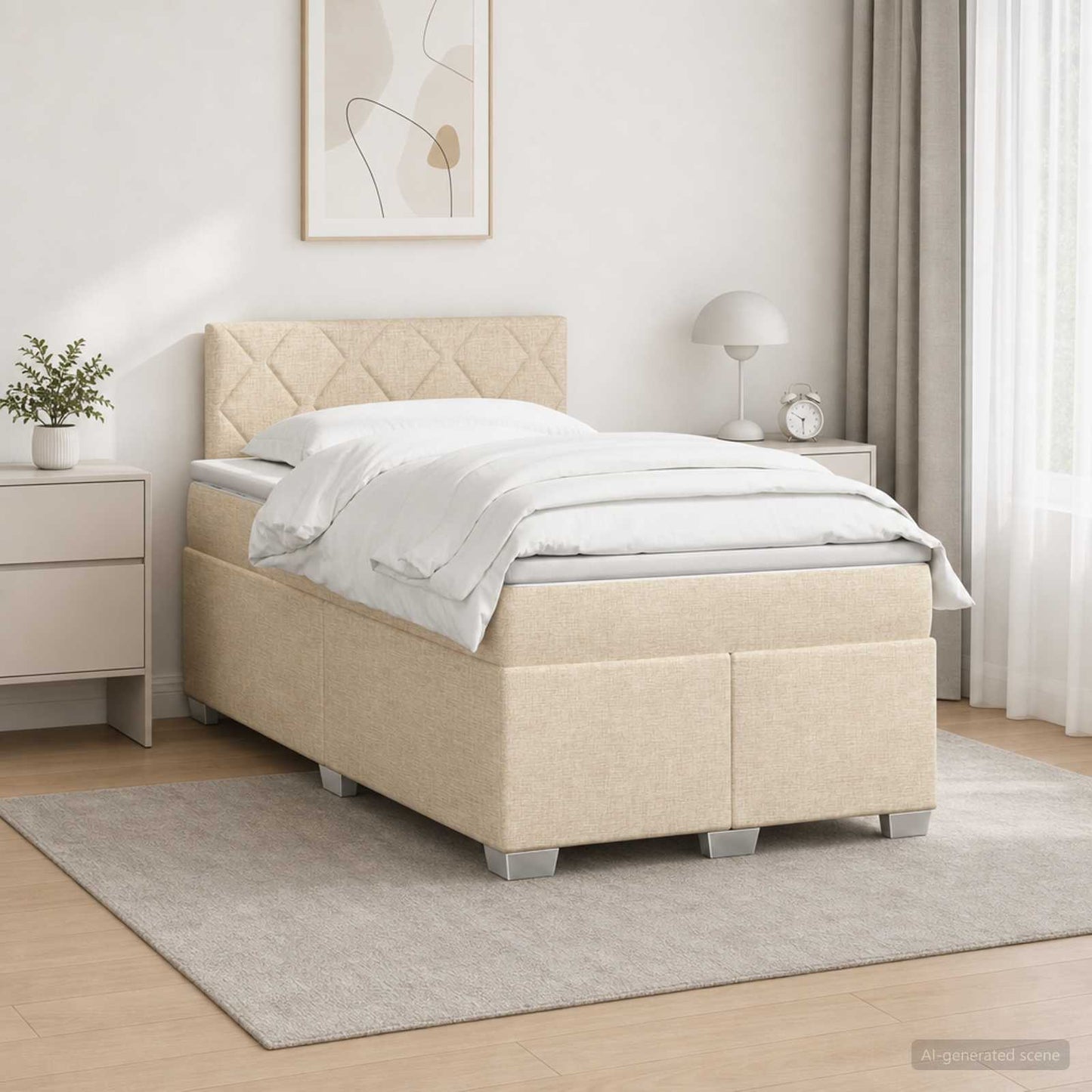 Letto con Box Spring, Materasso e LED Crema 120 x 200 cm | homemem39