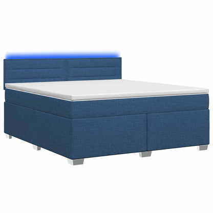Letto con Box Spring, Materasso e LED Blu 140 x 190 cm Tessuto