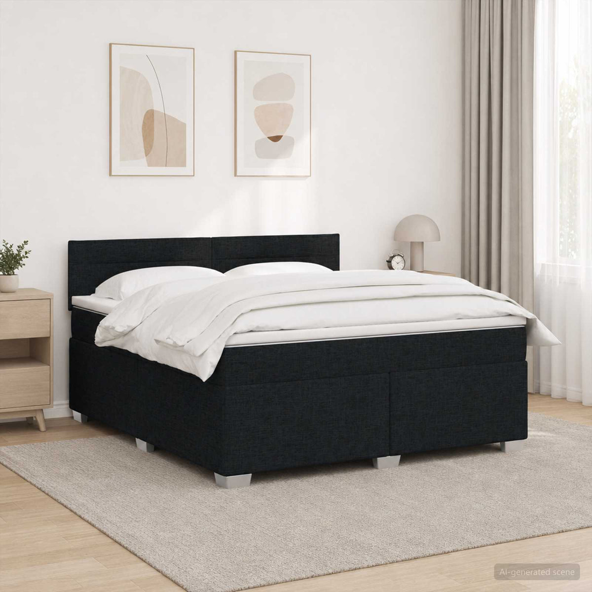Letto con Box Spring, Materasso e LED Nero 140 x 190 cm Tessuto | homemem39