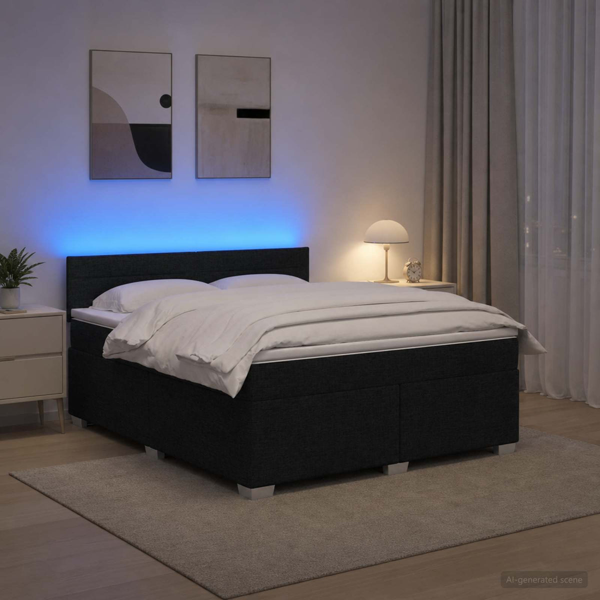 Letto con Box Spring, Materasso e LED Nero 140 x 190 cm Tessuto | homemem39