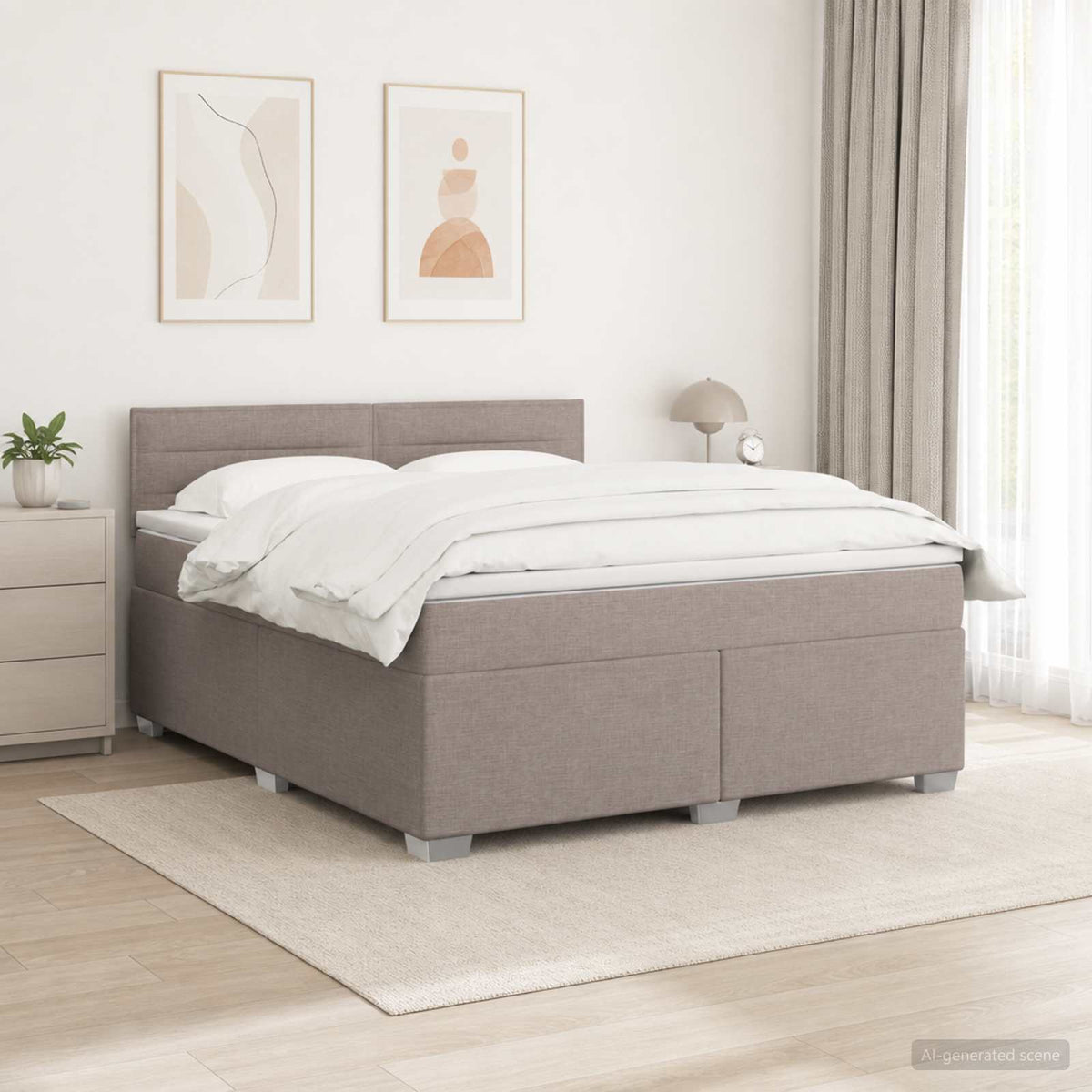 Letto con Box Spring, Materasso e LED Tortora 140 x 190 cm | homemem39