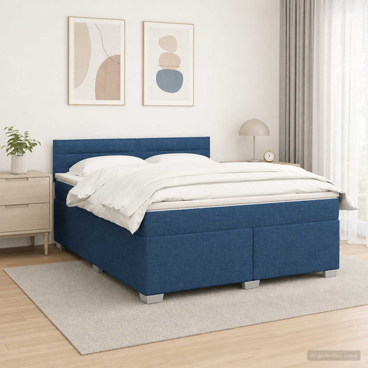 Letto con Box Spring, Materasso e LED Blu 180 x 200 cm Tessuto - homemem39