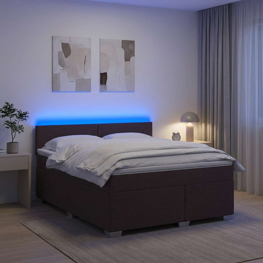 Letto con Box Spring, Materasso e LED Marrone Scuro Tessuto - homemem39