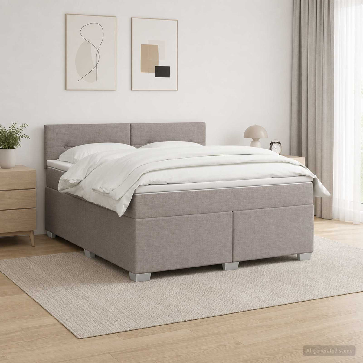 Letto con Box Spring, Materasso e LED Tortora 140 x 190 cm | homemem39
