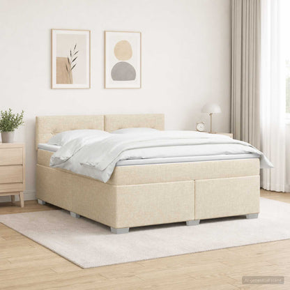 Letto con Box Spring, Materasso e LED Crema 140 x 200 cm