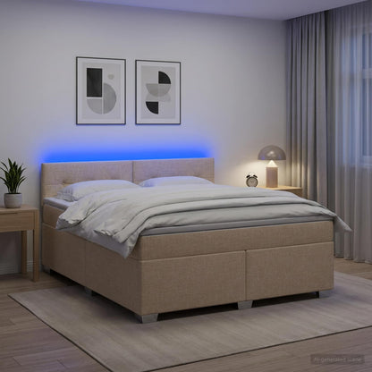 Letto con Box Spring, Materasso e LED Crema 140 x 190 cm