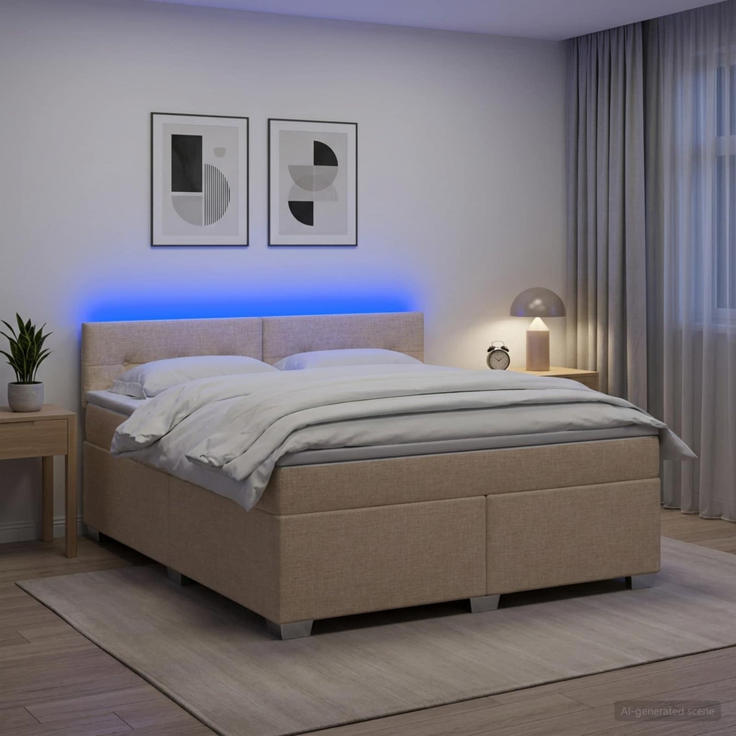 Letto con Box Spring, Materasso e LED Crema 180 x 200 cm