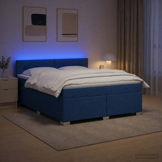Letto con Box Spring, Materasso e LED Blu 160 x 200 cm Tessuto - homemem39