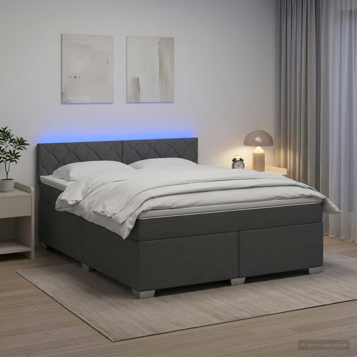 Letto con Box Spring, Materasso e LED Grigio Scuro 140 x 190 cm