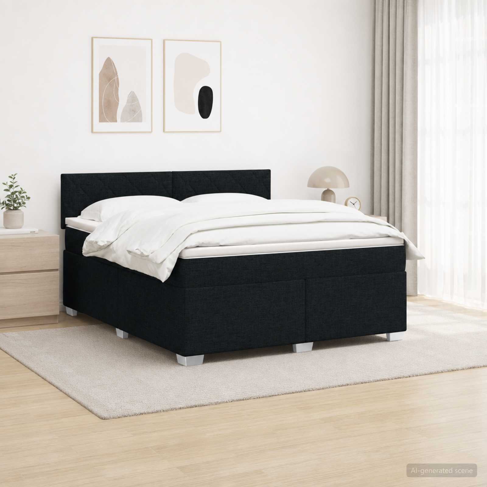 Letto con Box Spring, Materasso e LED Nero 140 x 190 cm Tessuto | homemem39