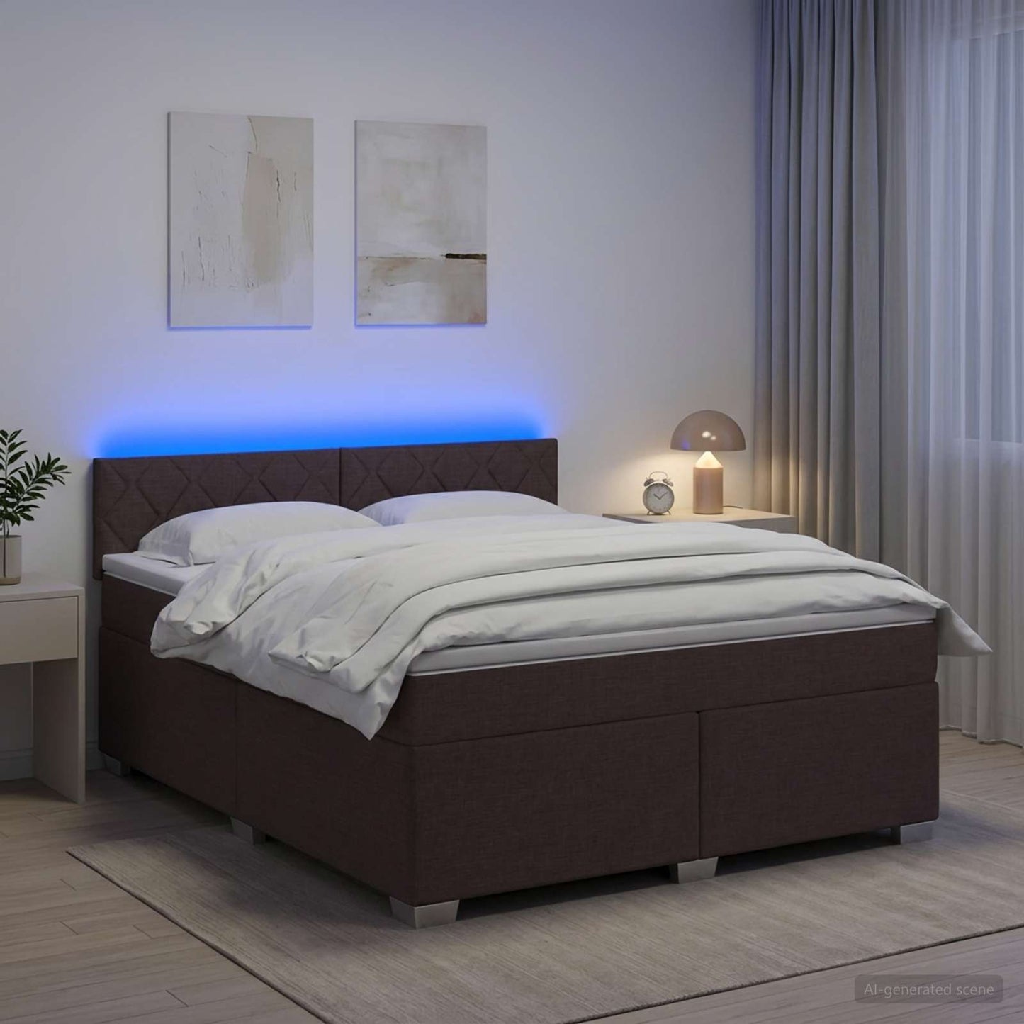 Letto con Box Spring, Materasso e LED Marrone Scuro Tessuto | homemem39