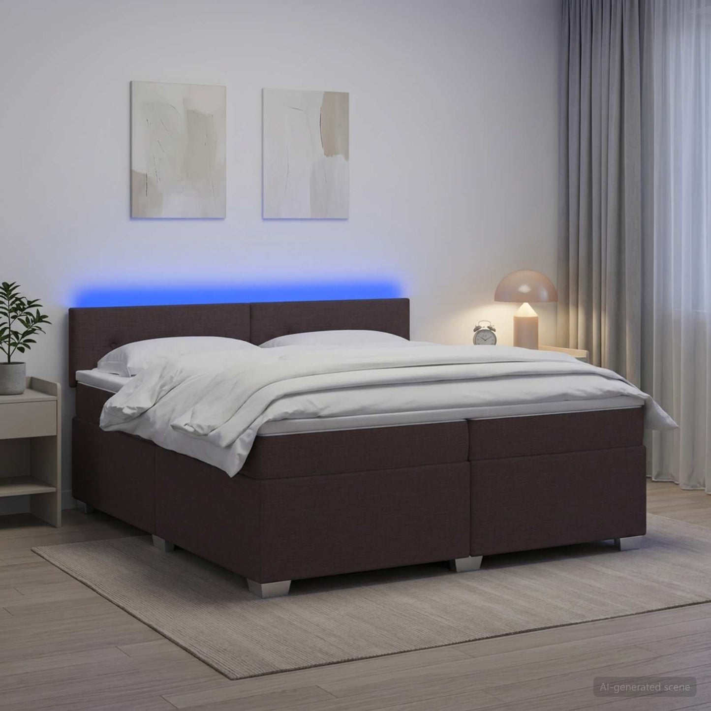 Letto con Box Spring, Materasso e LED Marrone Scuro Tessuto | homemem39
