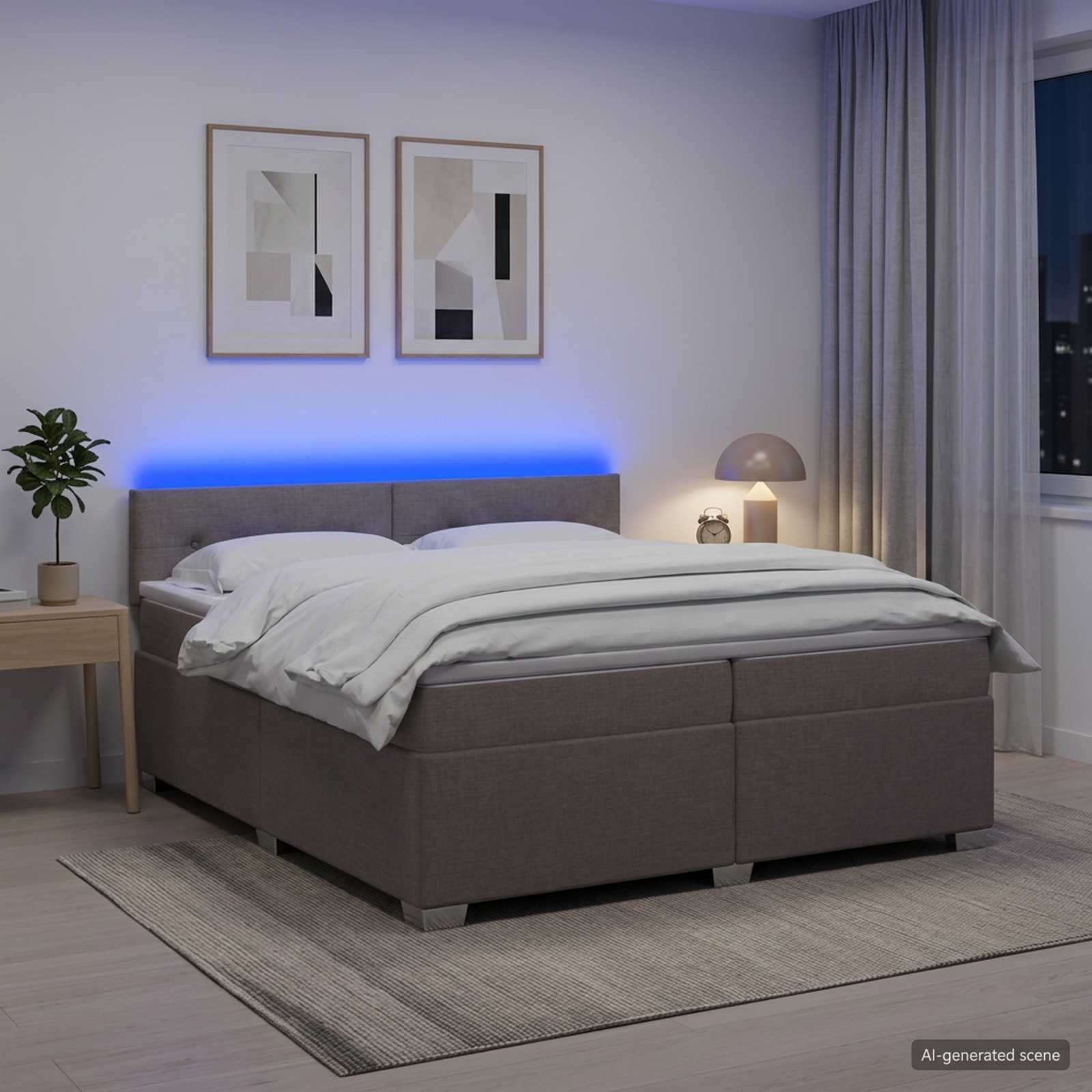 Letto con Box Spring, Materasso e LED Tortora 200 x 200 cm | homemem39