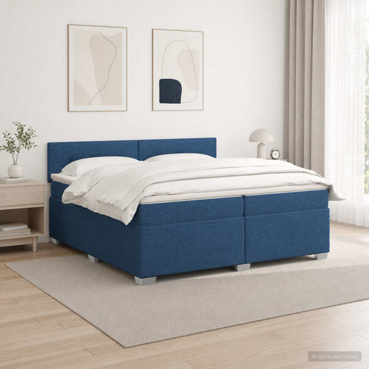 Letto con Box Spring, Materasso e LED Blu 200 x 200 cm Tessuto - homemem39