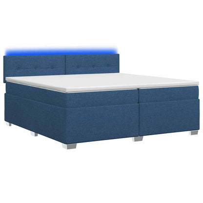 Letto con Box Spring, Materasso e LED Blu 200 x 200 cm Tessuto