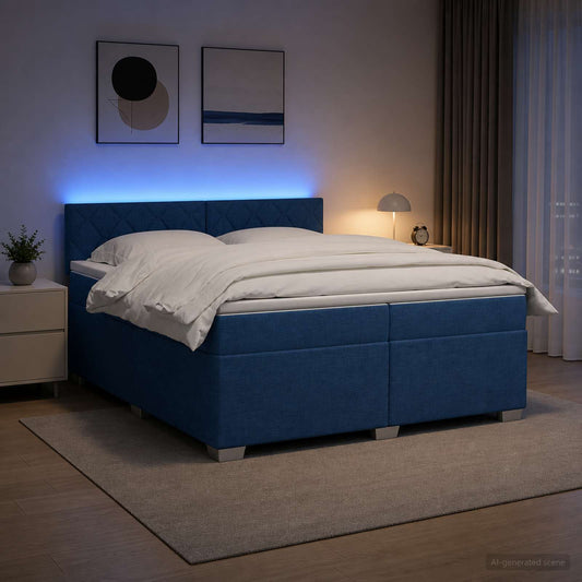 Letto con Box Spring, Materasso e LED Blu 200 x 200 cm Tessuto - homemem39