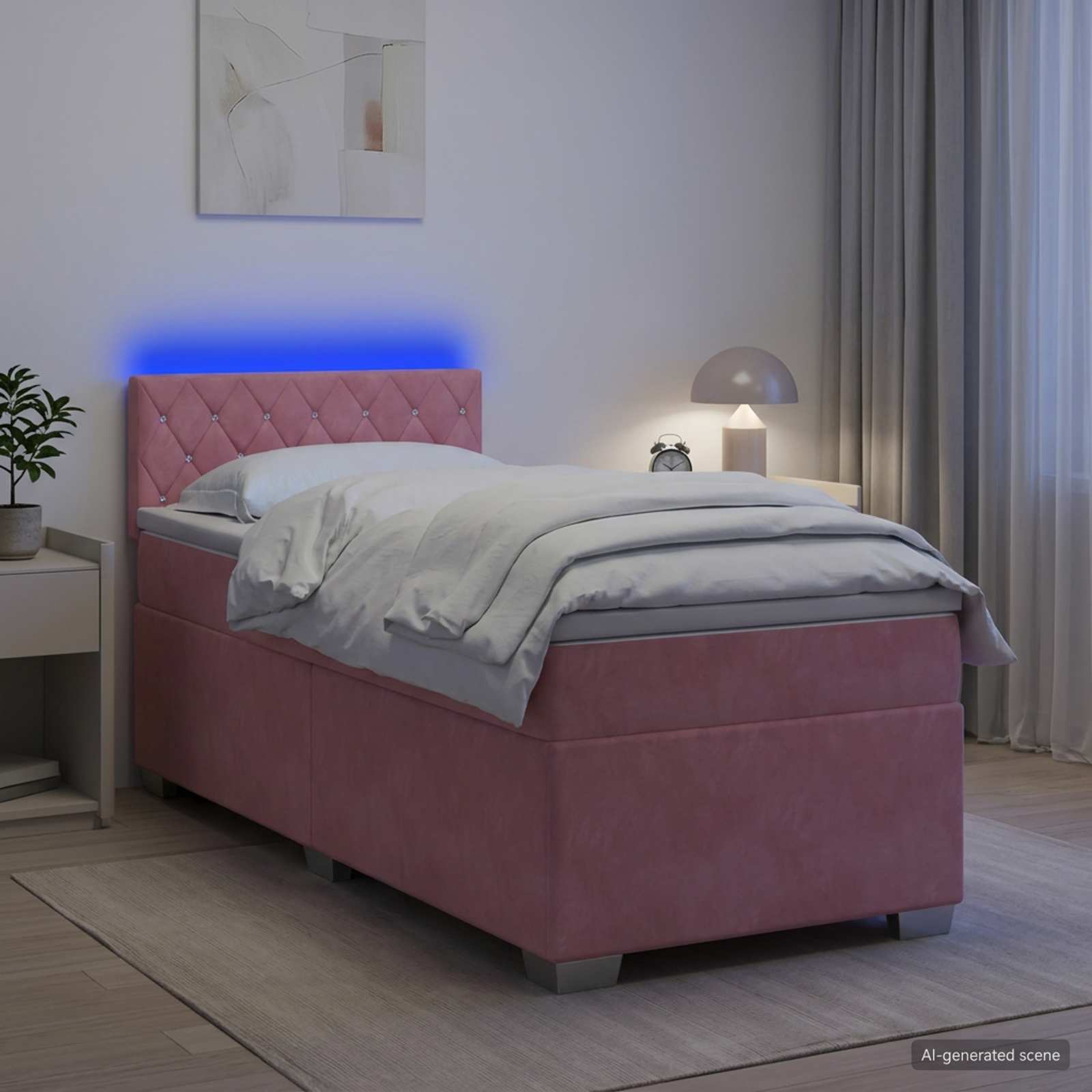 Letto con Box Spring, Materasso e LED Rosa 80 x 200 cm Velluto | homemem39