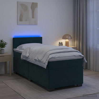 Letto con Box Spring, Materasso e LED Verde Scuro 100 x 200 cm