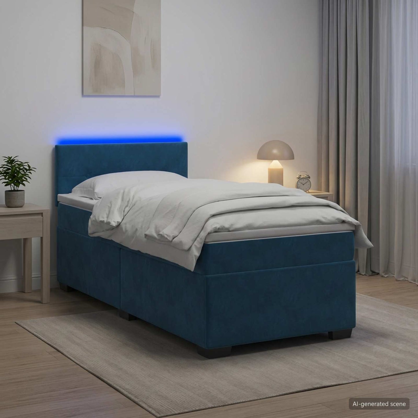 Letto con Box Spring, Materasso e LED Blu 100 x 200 cm Velluto