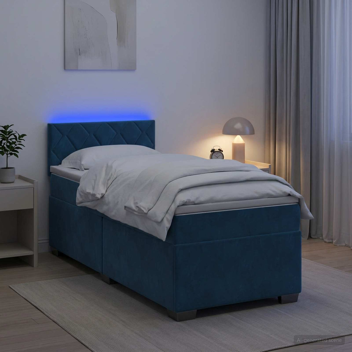 Letto con Box Spring, Materasso e LED Blu 90 x 200 cm Velluto | homemem39