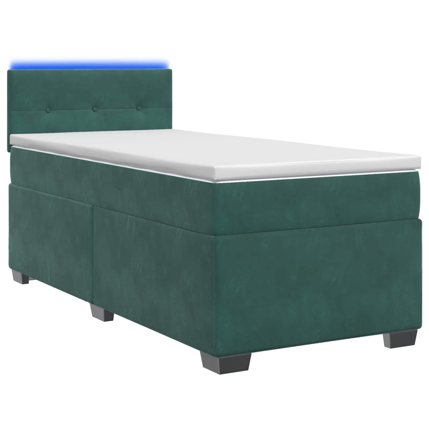 Letto con Box Spring, Materasso e LED Verde Scuro 100 x 200 cm