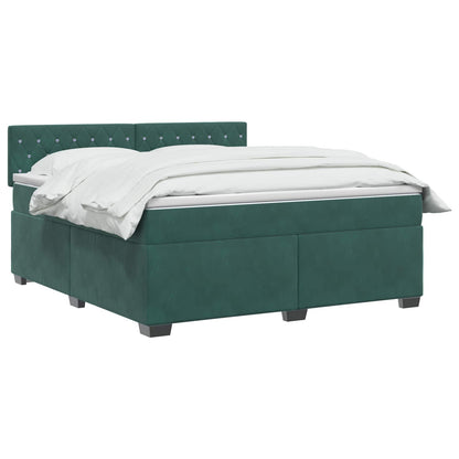 Letto con Box Spring, Materasso e LED Verde Scuro 140 x 200 cm