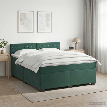 Letto con Box Spring, Materasso e LED Verde Scuro 140 x 190 cm