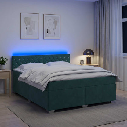 Letto con Box Spring, Materasso e LED Verde Scuro 140 x 190 cm