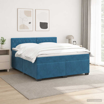Letto con Box Spring, Materasso e LED Blu 140 x 190 cm Velluto